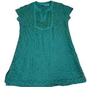 Isaac Mizrahi Live Women's Green Lace Top Tee Size XS Cap Sleeves Fully Lined